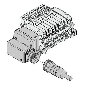 VQC4000 系列 5通电磁阀 底板配管型 插入式组件 M组件(多针插座组件)集装式 对应IP67