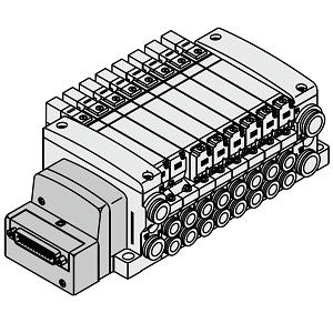 VQC2000 系列 5通电磁阀 底板配管型 插入式组件 F组件(D型辅助插座)集装式 对应IP40