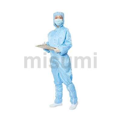 蓝色网格防静电连帽连体服